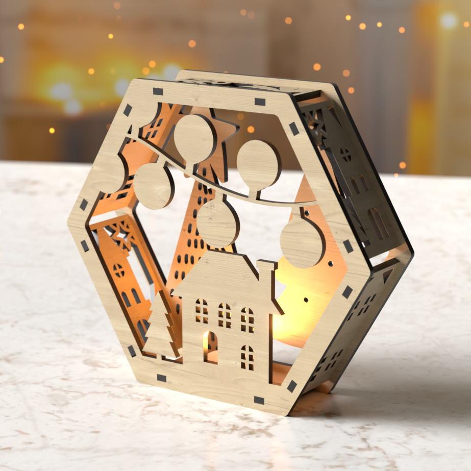 Επιτραπέζιο Ξύλινο Διακοσμητικό με Ρεσό LED - Christmas House