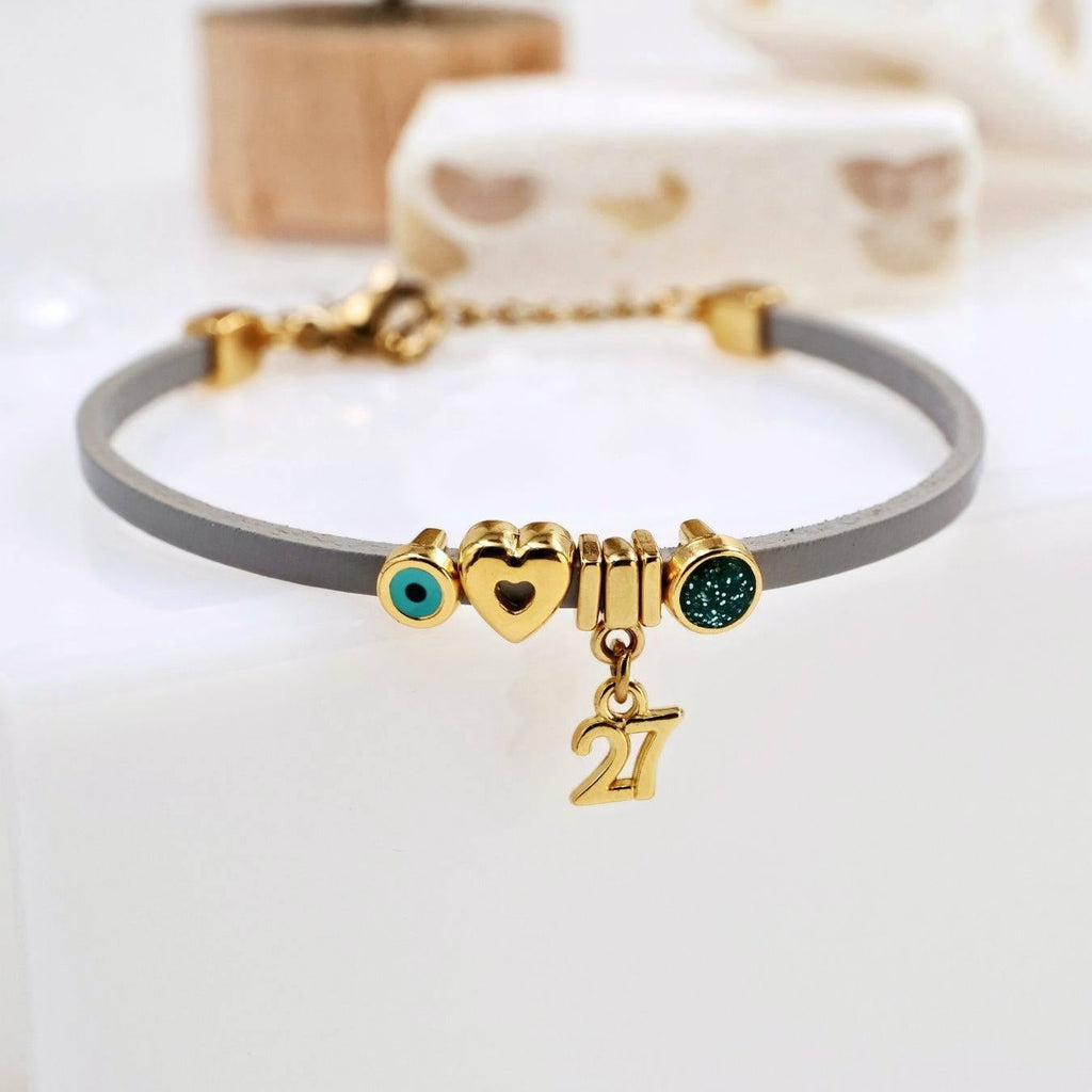 Βραχιόλι Γούρι 2027: Μεταλλική Καρδιά & Σμάλτο Γκλίτερ - Sage Green