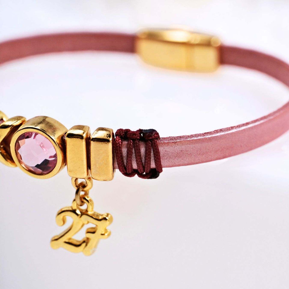 Δερμάτινο Βραχιόλι Γούρι με Κρύσταλλο Swarovski - Salmon