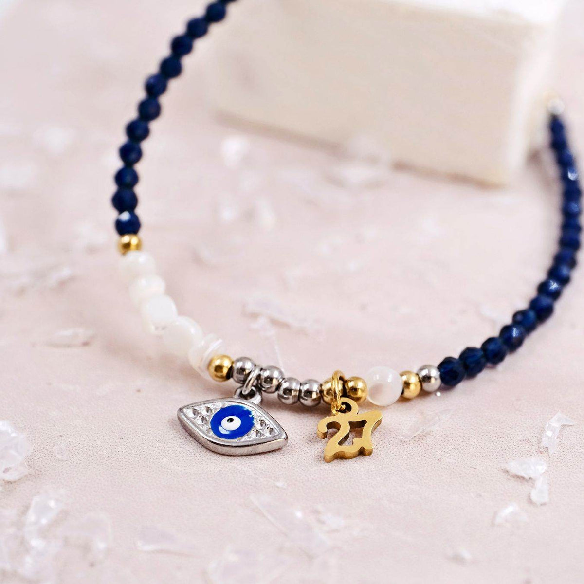 Βραχιόλι Γούρι | Κρύσταλλα Dark Blue & Φίλντισι